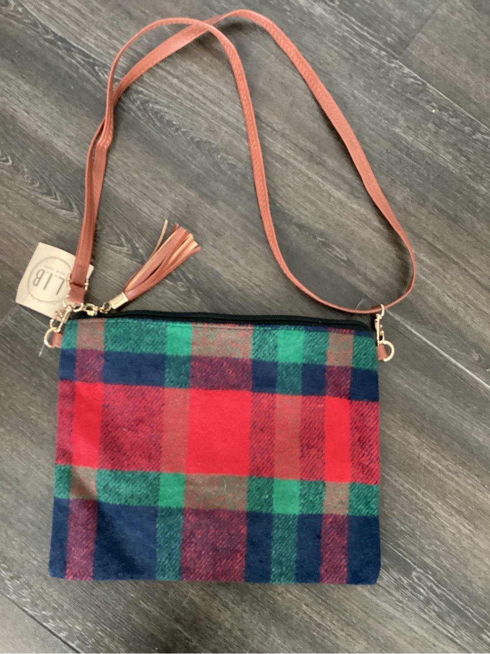 Plaid Crossbody Bag with Faux Leather Strap - Red & Green